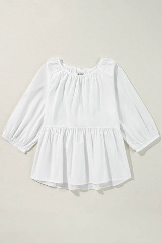Bow Round Neck Three-Quarter Sleeve Blouse - Just Believe Boutique