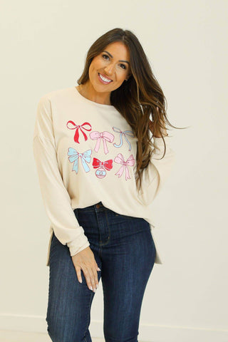 Bows Fleece Sweatshirt - Just Believe Boutique