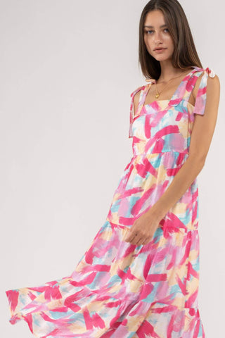 BRUSH STROKE DRESS: BLUE - Just Believe Boutique
