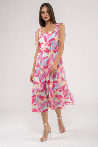 BRUSH STROKE DRESS: BLUE - Just Believe Boutique