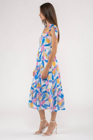 BRUSH STROKE DRESS: BLUE - Just Believe Boutique
