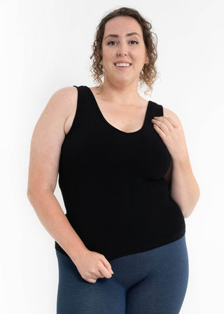 Built-In-Bra Tank - Curvy Fit: Black - Just Believe Boutique