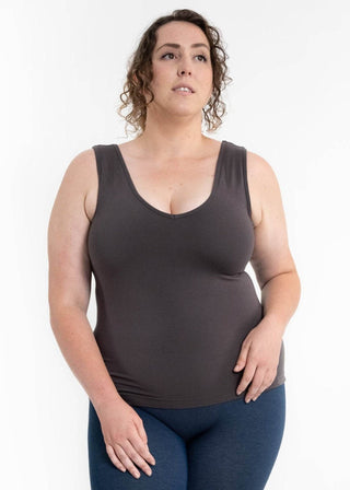 Built-In-Bra Tank - Curvy Fit: Charcoal - Just Believe Boutique