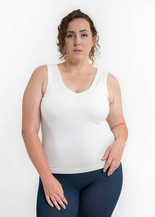 Built-In-Bra Tank - Curvy Fit: Ivory - Just Believe Boutique
