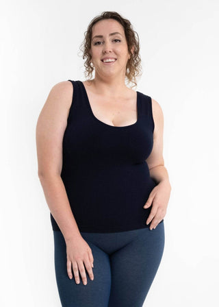 Built-In-Bra Tank - Curvy Fit: Navy - Just Believe Boutique