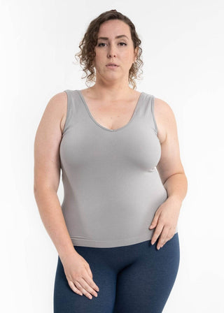 Built-In-Bra Tank - Curvy Fit: Neutral Grey - Just Believe Boutique