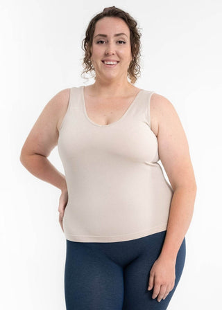 Built-In-Bra Tank - Curvy Fit: Sand Shell - Just Believe Boutique