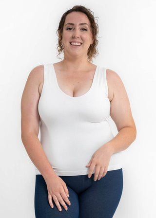 Built-In-Bra Tank - Curvy Fit: White - Just Believe Boutique
