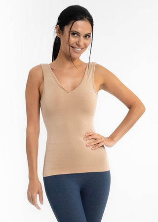 Built-In-Bra Tank: Tan - Just Believe Boutique