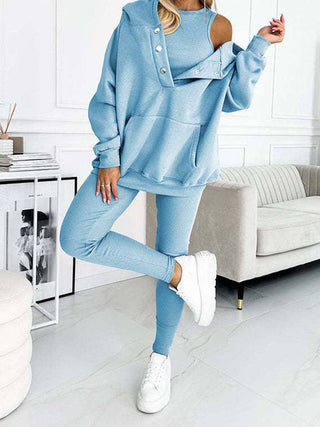 Buttoned Hoodie 3 Pc Set - Just Believe Boutique