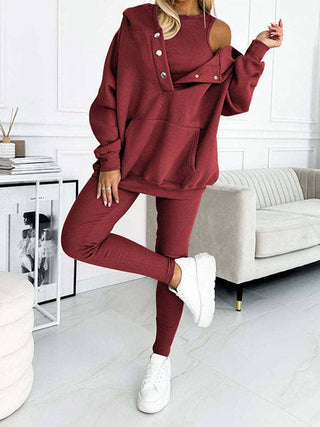 Buttoned Hoodie 3 Pc Set - Just Believe Boutique