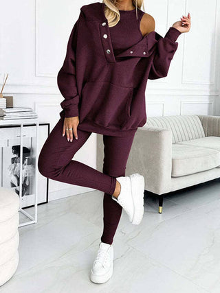Buttoned Hoodie 3 Pc Set - Just Believe Boutique