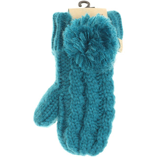 Kids CC Solid Pom Fuzzy Lined Mittens