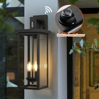 39F Inc. - 22' Dusk-to-Dawn Outdoor Wall Lantern, Matte Black 2-Light