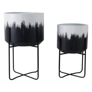 Sagebrook Home - Plant Pot Set of 2 - White Metal Ombre on Stands, 11/15 in.