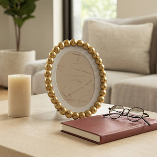 Sagebrook Home - Photo Frame - Gold Glass Matted Round Beaded, 7x9 in.