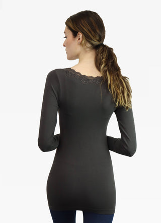 Lace Trim Long Sleeve: Black