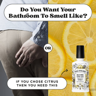 Toilet spray bottle with black trigger, white body, original citrus scent