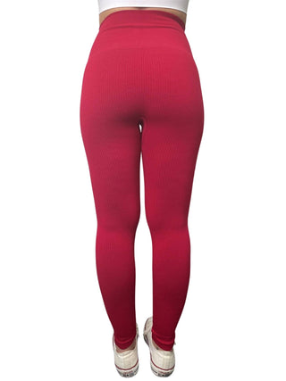 Elietian Ribbed High Waist Leggings in Red, back view