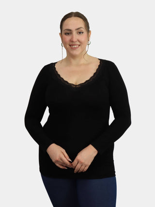 Lace Trim Long Sleeve: Black