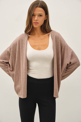 OPEN FRONT DOLMAN SLEEVE SLUB CARDIGAN
