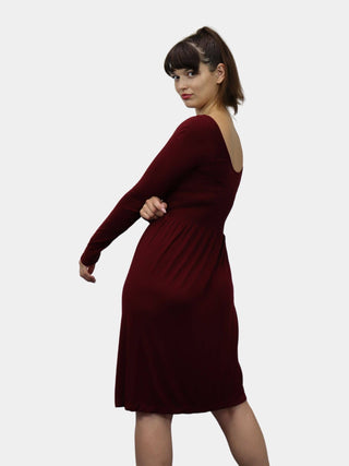 Knee Length Long Sleeve Dress: Burgundy