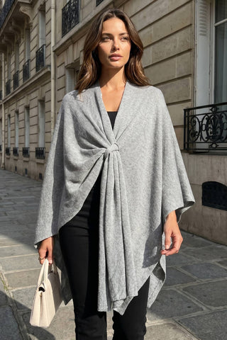 Dear Scarlett cozy sweater knit poncho in Soft Grey