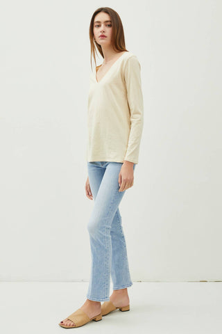 COTTON V-NECK LONG SLEEVE T-SHIRT