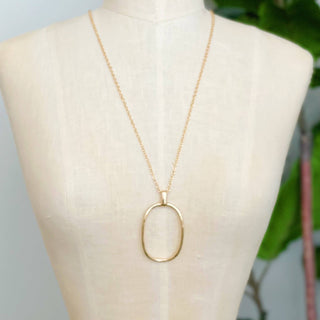 Sleek Oval Pendant Long Necklace: Gold