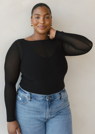 Sheer Long Sleeve Top: Curvy