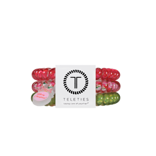 Teleties spiral hair coil hair ties in glossy red with subtle green accents