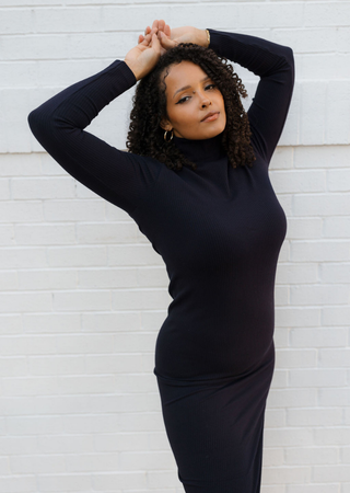 Ribbed L/S Turtleneck Dress: Evergreen