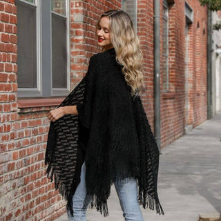 Fringe Knit Body Wrap Cardigan scarf style