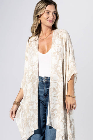 Beige Stripe Sheer Kimono
