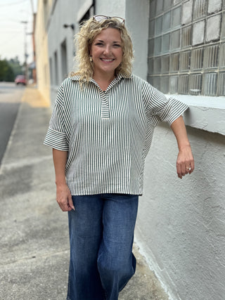 Textured Stripe Green Top – model photo