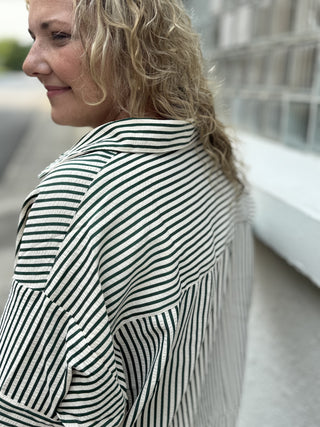 Textured Stripe Green Top – model photo