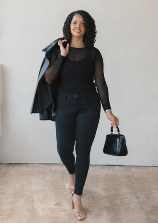 Sheer Long Sleeve Top: Curvy