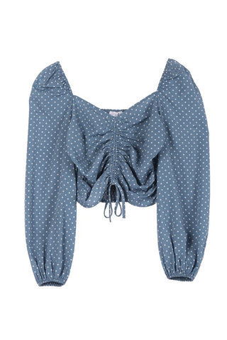 Ruched polka dot crop top with puff sleeves - JustBelieve.Boutique