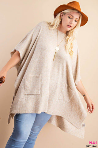 CLASSIC OVERSIZED ROUND NECK PONCHO SWEATER : BLACK / XL/1XL - Just Believe Boutique