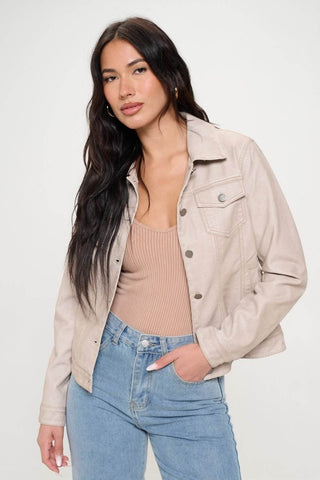 Coalition LA Button Down Cargo Vegan Leather Shacket - Just Believe Boutique