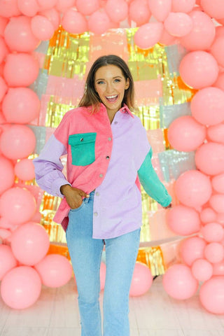 Color Block Corduroy Shacket - Just Believe Boutique