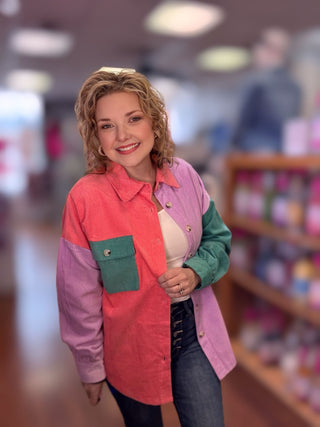 Color Block Corduroy Shacket - Just Believe Boutique