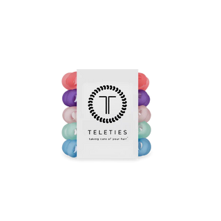 Teleties tiny hair ties in pastel multicolor, shown with display card