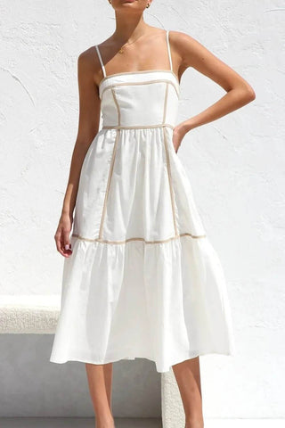 Contrast Trim Square Neck Midi Cami Dress - Just Believe Boutique
