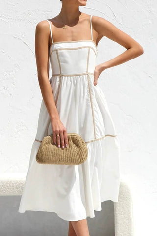 Contrast Trim Square Neck Midi Cami Dress - Just Believe Boutique