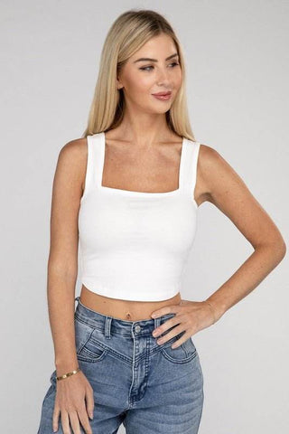 Cotton Square Neck Cropped Cami Top - Just Believe Boutique