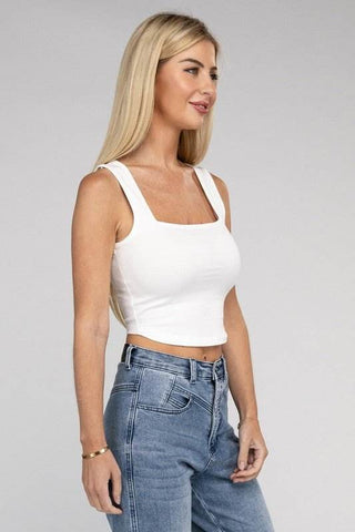 Cotton Square Neck Cropped Cami Top - Just Believe Boutique