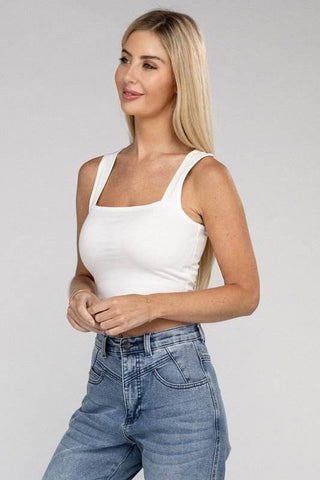 Cotton Square Neck Cropped Cami Top - Just Believe Boutique