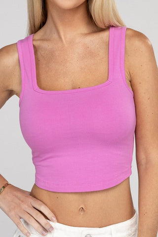 Cotton Square Neck Cropped Cami Top - Just Believe Boutique