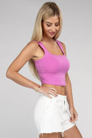 Cotton Square Neck Cropped Cami Top - Just Believe Boutique